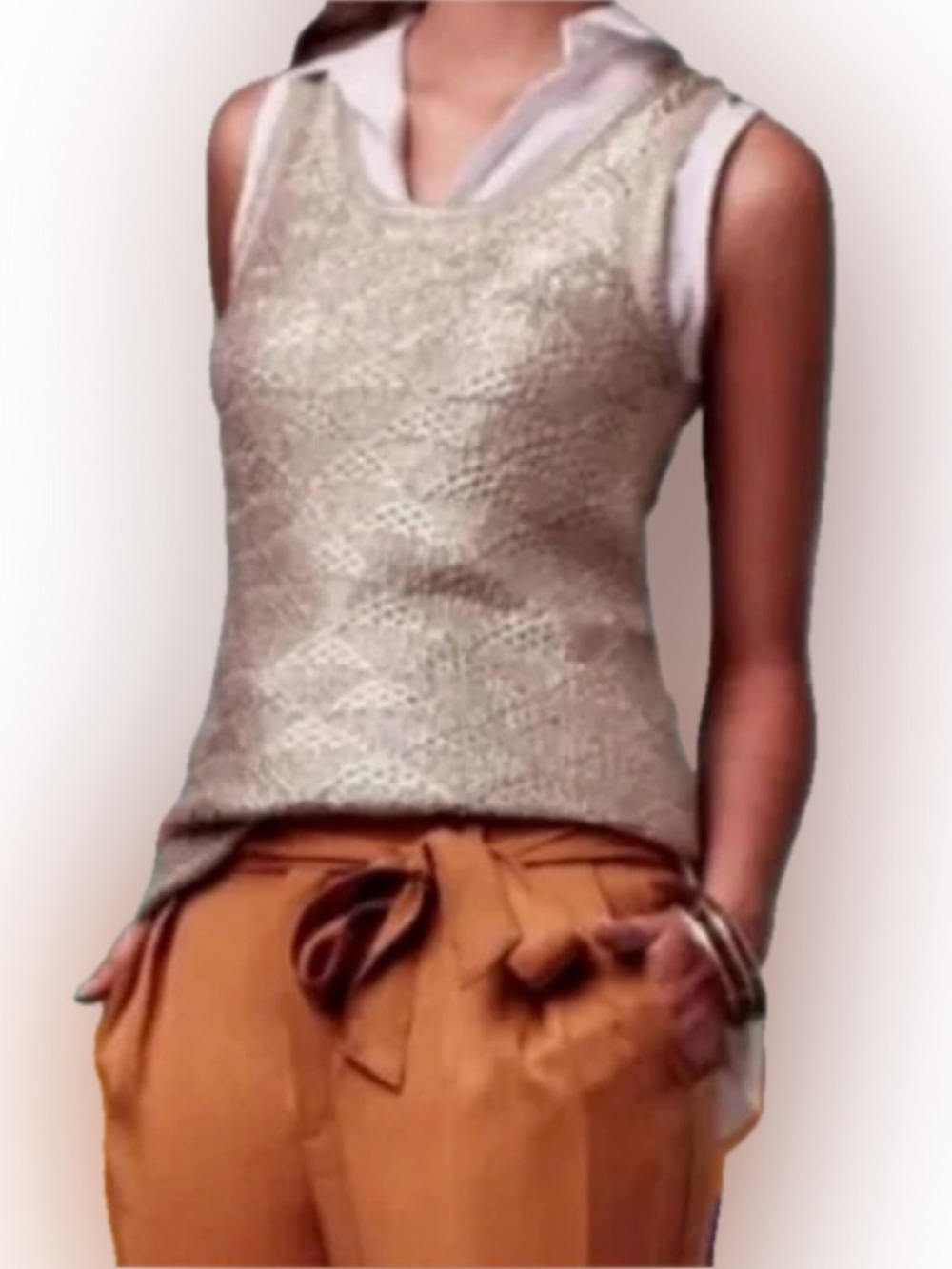 MOTH by Anthropologie Sana Foil Knit Sweater Tank Gold Medium Crochet EUC